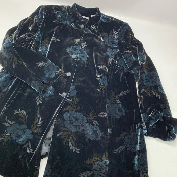 Kate Hill Velvet Coat 20W Black Blue Floral Pockets Boho Witchy Holiday Gothic - Picture 6 of 14